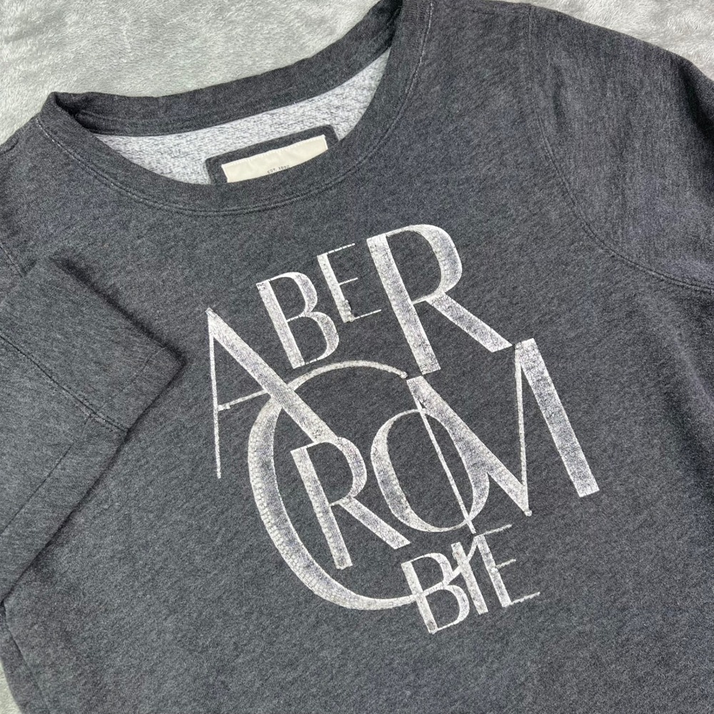 Abercrombie & Fitch Graphic Sweatshirt Women M Gray Logo Studded Pullover Fleece